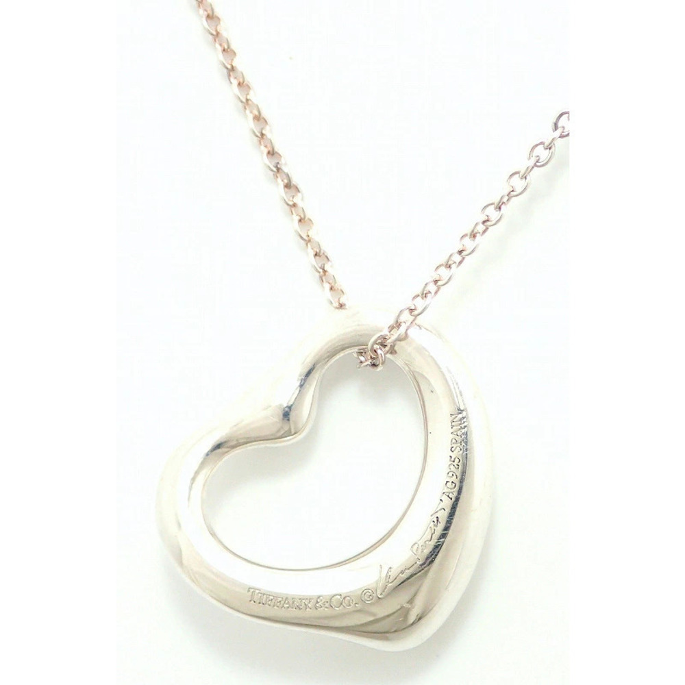 TIFFANYCo Tiffany Elsa Peretti Open Heart Pendant Necklace Silver Pink Sapphire